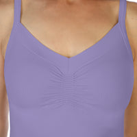Lavender Ruched Tank Top Close Up