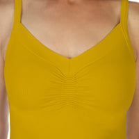 Mustard Ruched Tank Top Close Up
