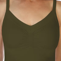 Olive Ruched Tank Top Close Up