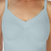 Pale Blue Ruched Tank Top Close Up