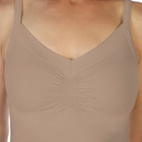 Brown Sugar Ruched Tank Top Close Up