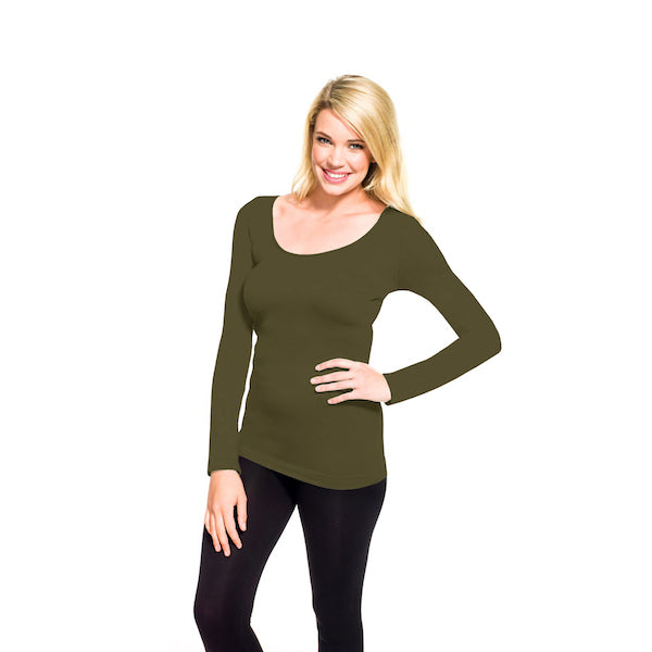 Olive Long Sleeve Scoop Tee