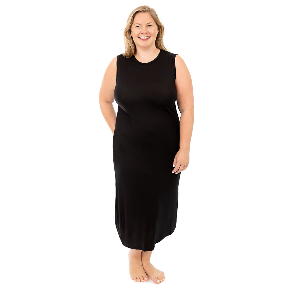 jersey plus size maxi dress Roaman's Women's Plus Size Stretch Knit High Low Short Sleeve Maxi Dress, Size: 22/24, Black