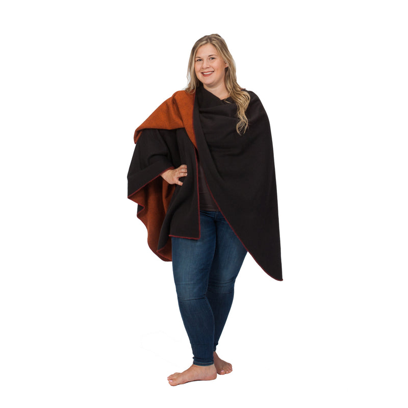 Black Reversible Wrap worn as shawl