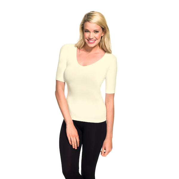 Ivory Half Sleeve V Neck Tee