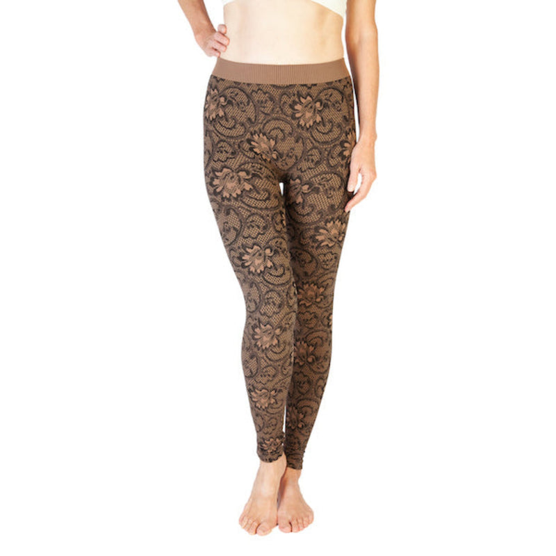 Taupe and black lace pattern leggings