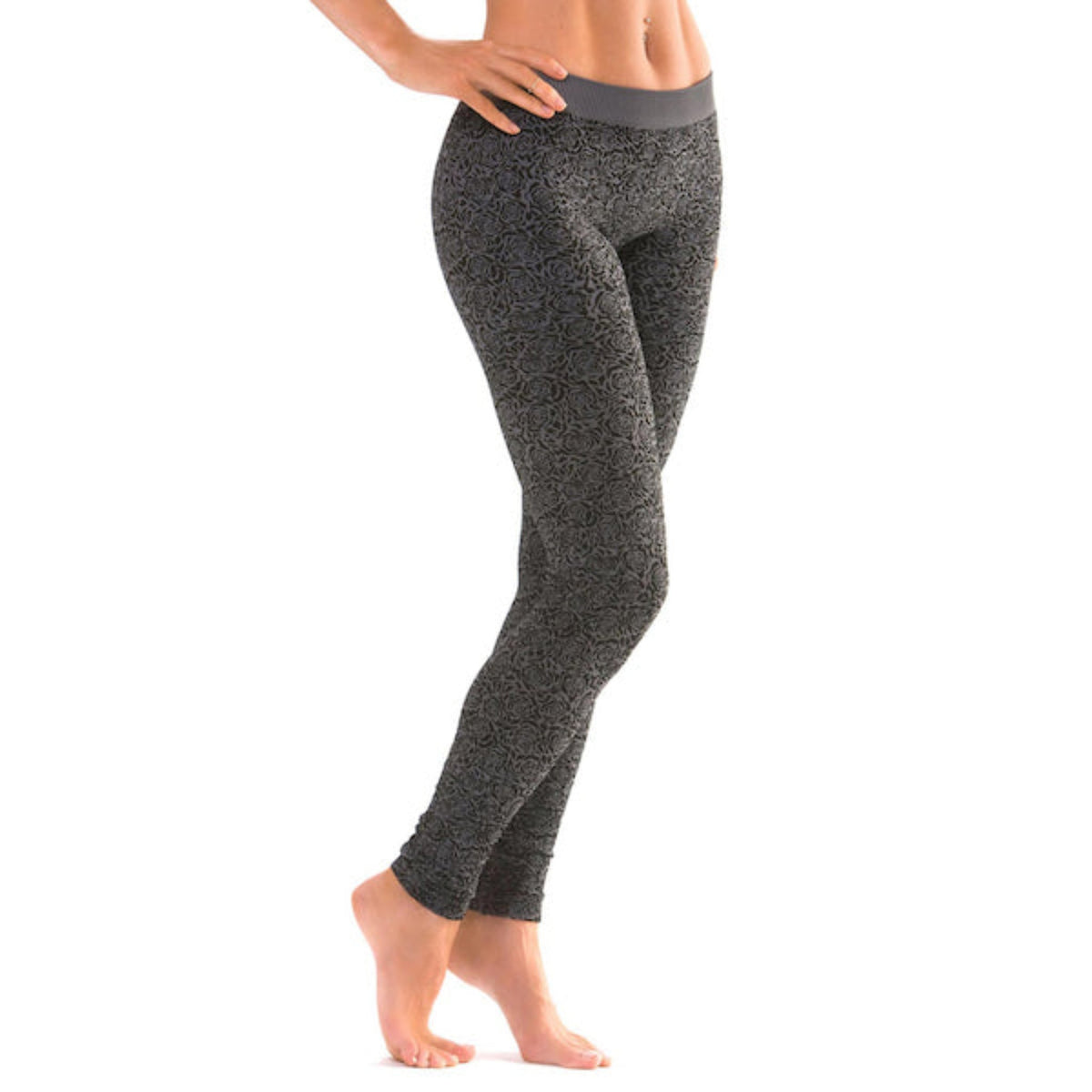 Charcoal and black rose patterned leggings