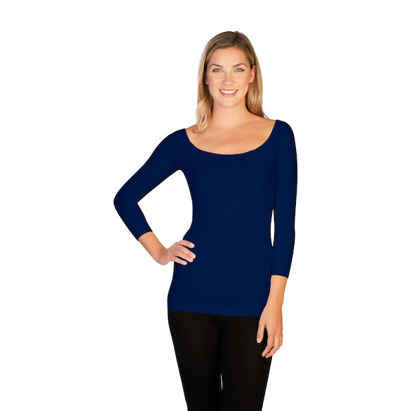 Navy 3/4 sleeve ribbed boat neck top