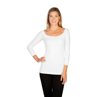 white 3/4 sleeve boat neck top