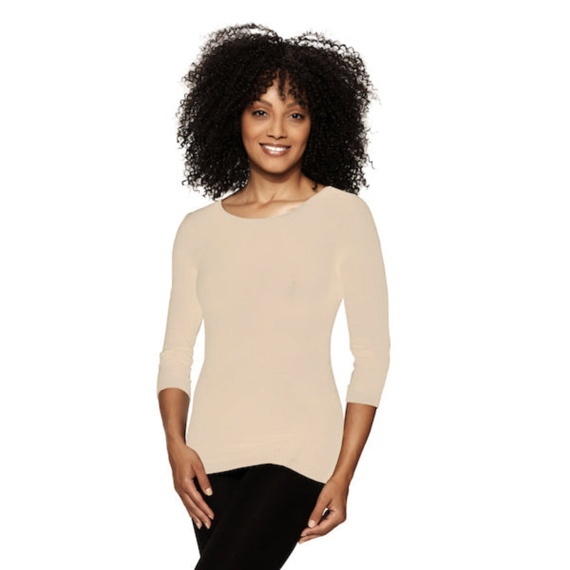 toasted almond 3/4 sleeve crew neck top