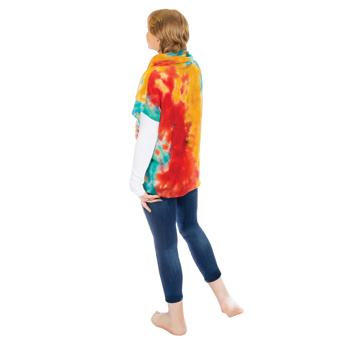 Brights tie dye cowl neck pullover back view