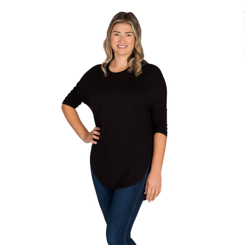 Black 3/4 Sleeve Pleat Back Top