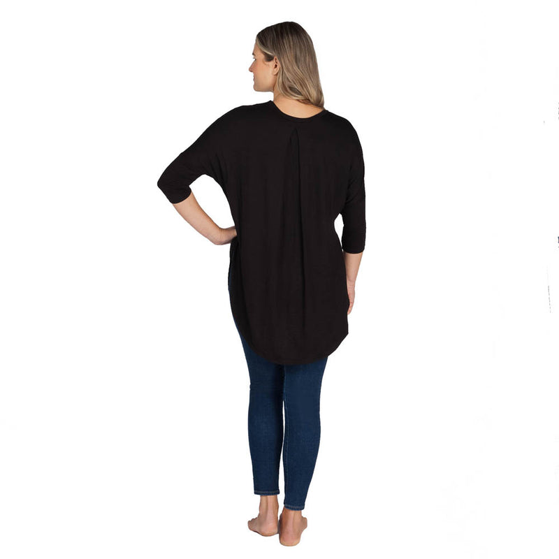 Black 3/4 Sleeve Pleat Back Top Back View
