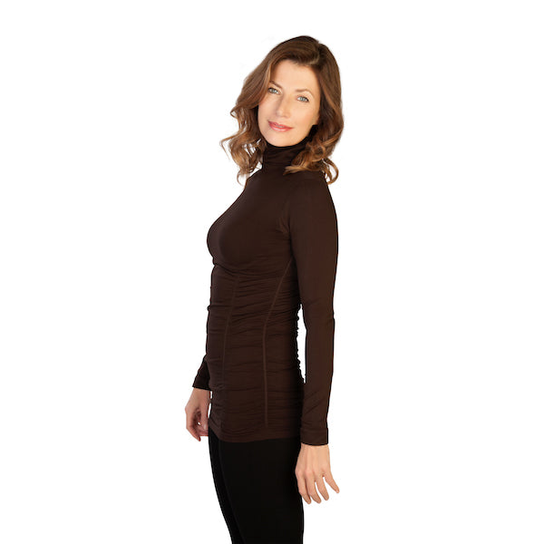 Dark Brown Ruched Turtleneck Side View