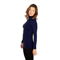 Navy Ruched Turtleneck Side View