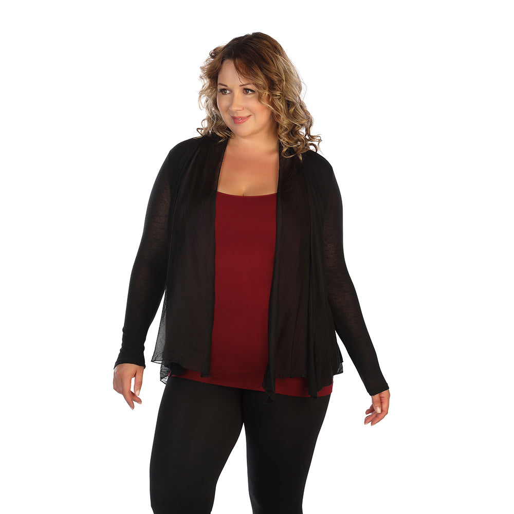 Black Plus Size Knit And Silk Cardigan