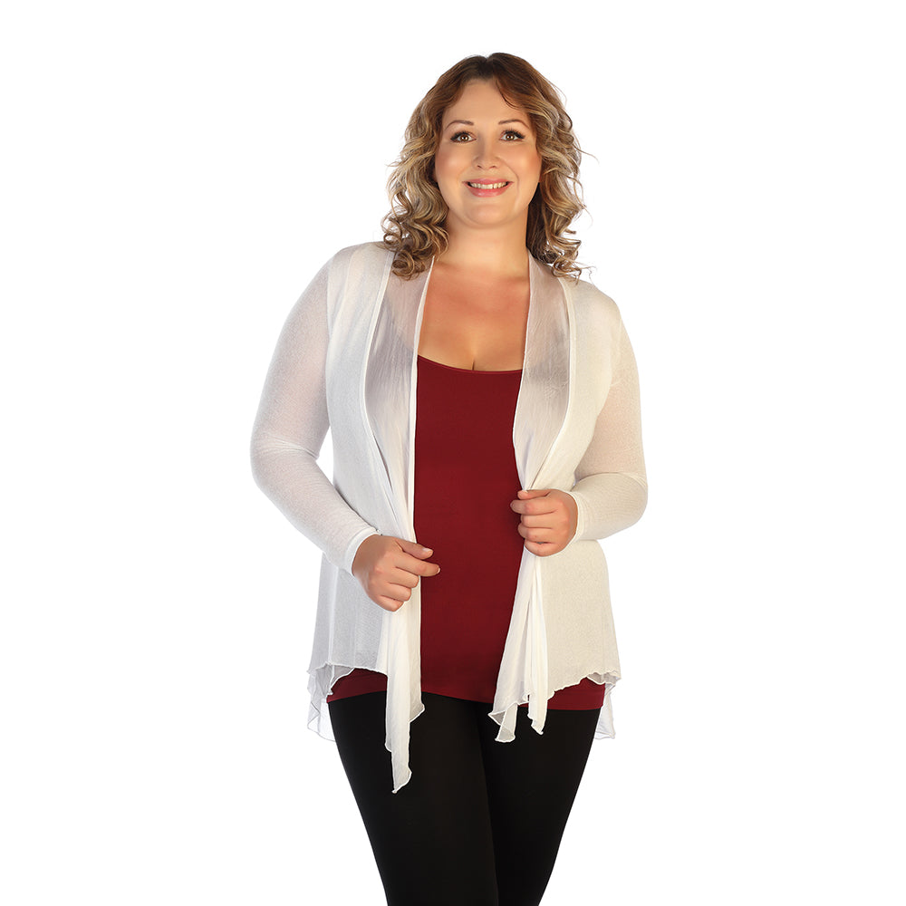 White Plus Size Knit And Silk Cardigan