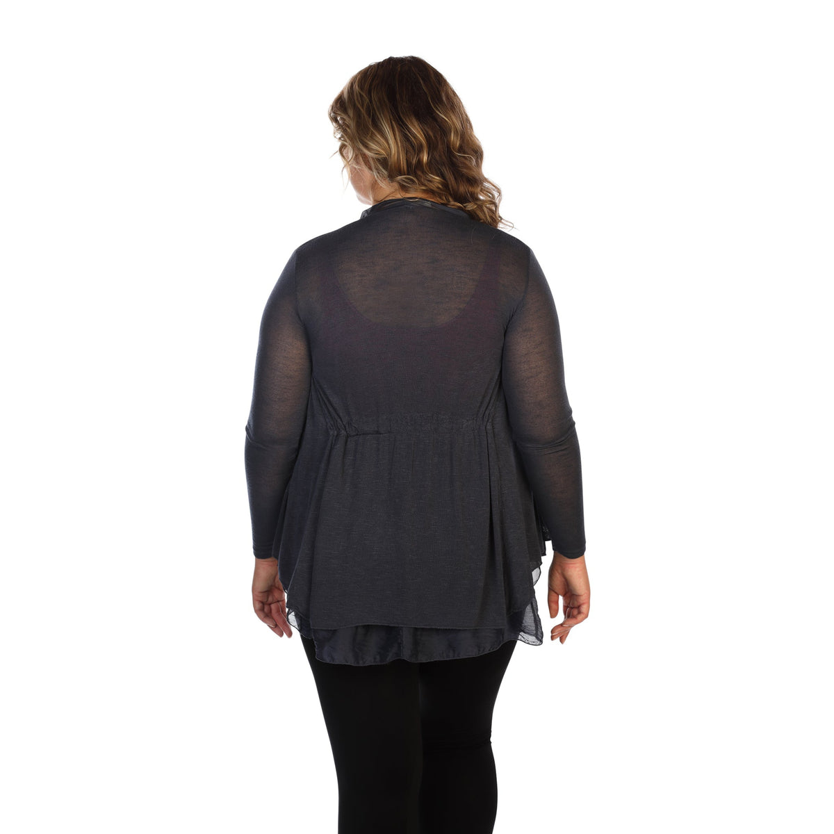 Denim Plus Size Knit And Silk Cardigan Back View