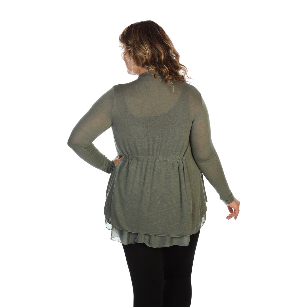 Olive Plus Size Knit And Silk Cardigan Back View