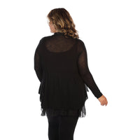 Black Plus Size Knit And Silk Cardigan Back View