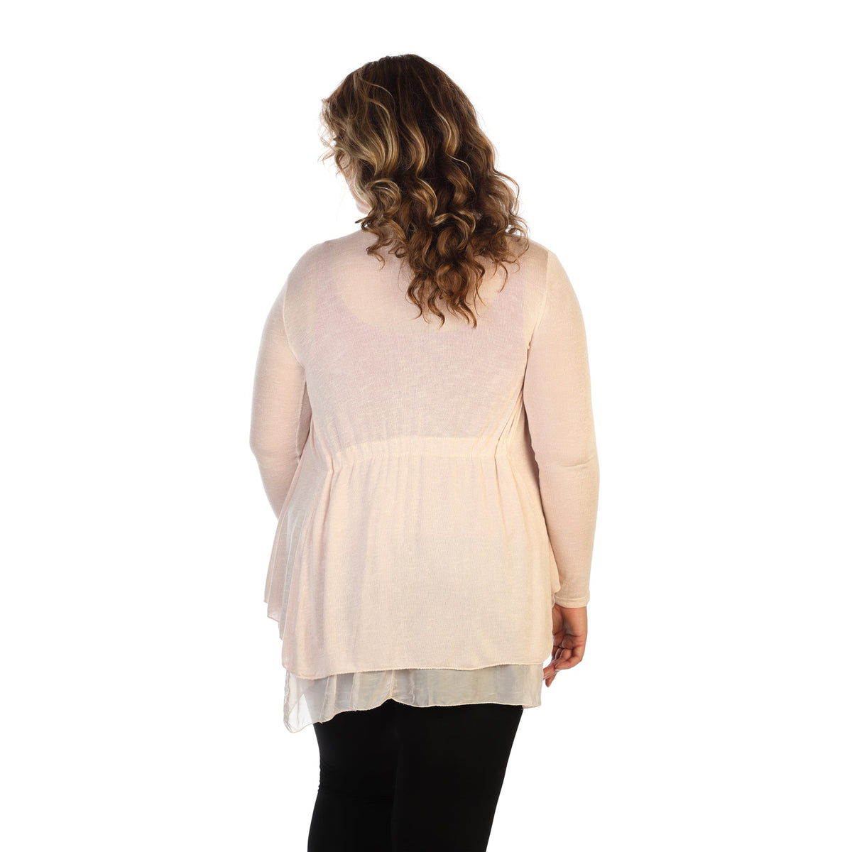 Pink  Plus Size Knit And Silk Cardigan Back View