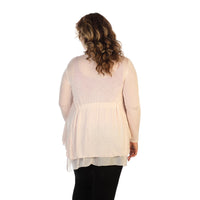 Pink  Plus Size Knit And Silk Cardigan Back View