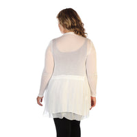 White Plus Size Knit And Silk Cardigan Back View