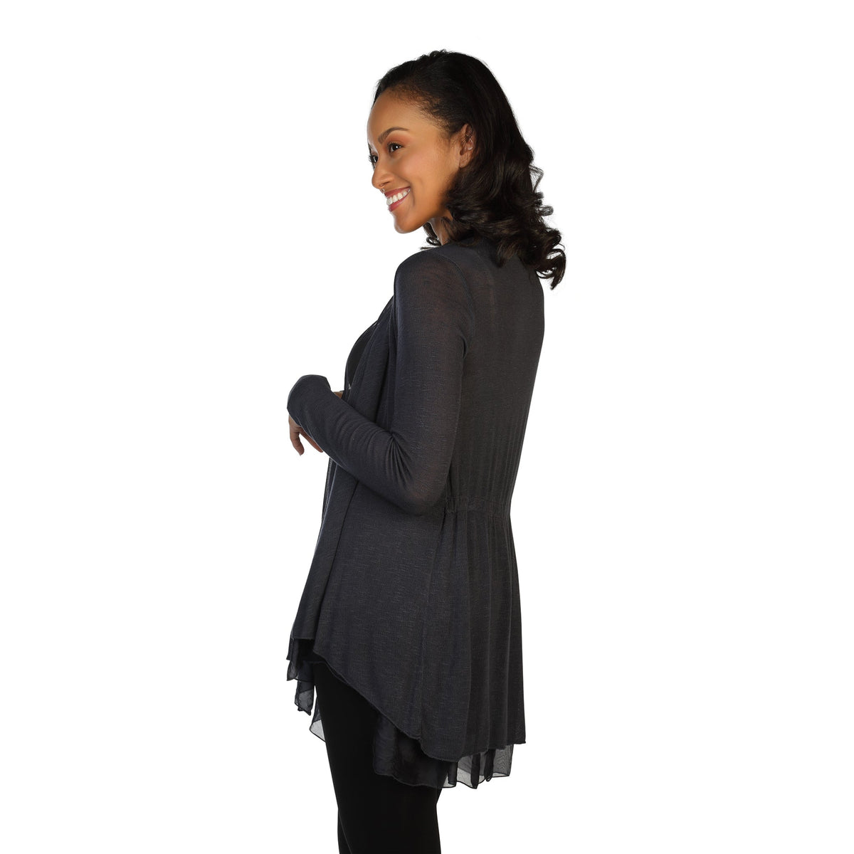 Denim Knit And Silk Cardigan Side View