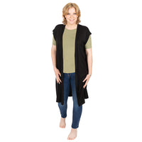Black Open Front Vest with Back Slit