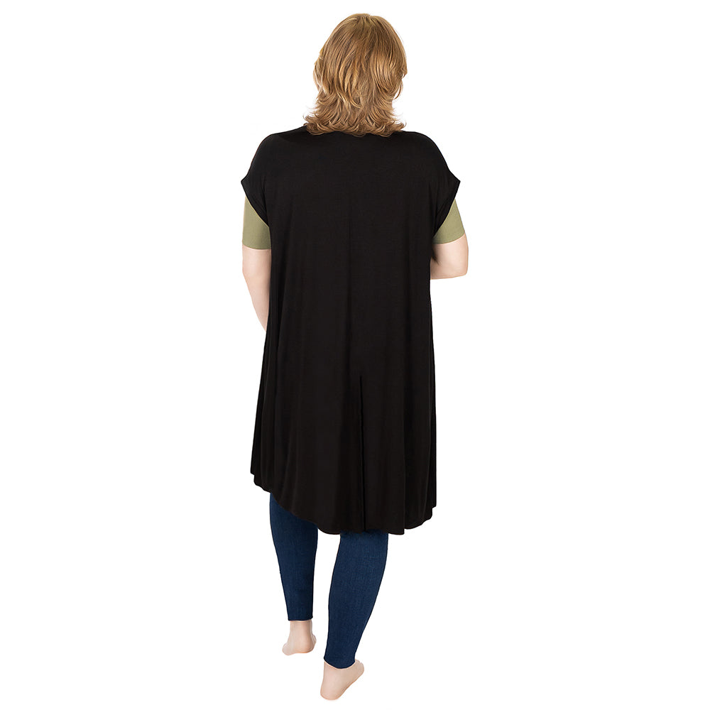 Black Open Front Vest with Back Slit Back
