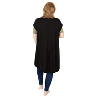 Black Open Front Vest with Back Slit Back