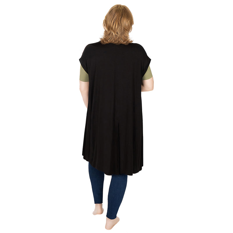 Black Open Front Vest with Back Slit Back