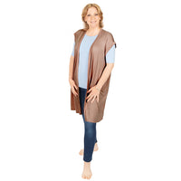 Taupe Open Front Vest with Back Slit