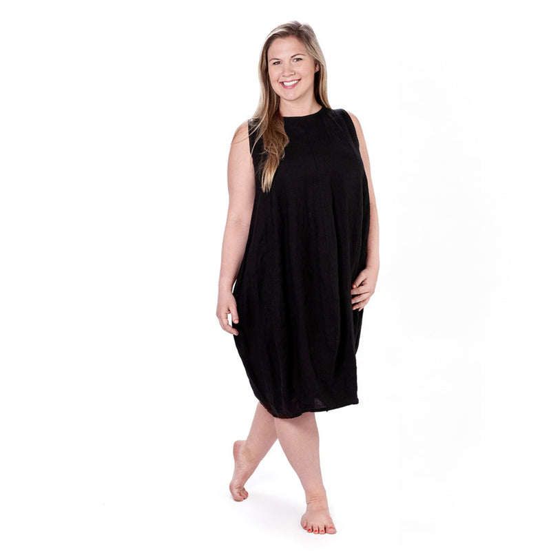 Black Plus Linen Crew Neck Dress