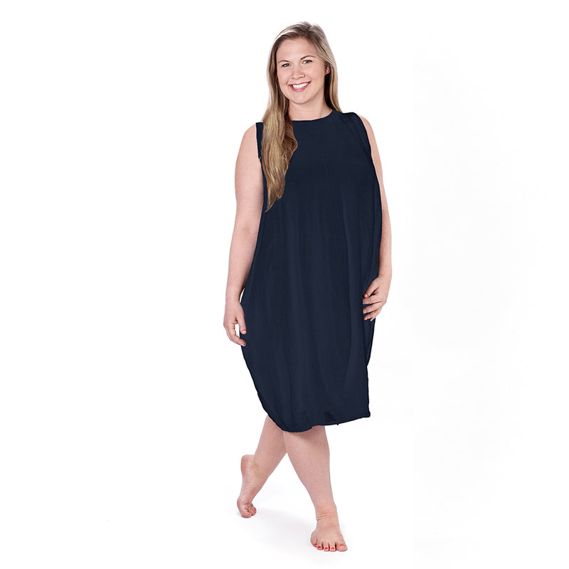 Navy Plus Linen Crew Neck Dress
