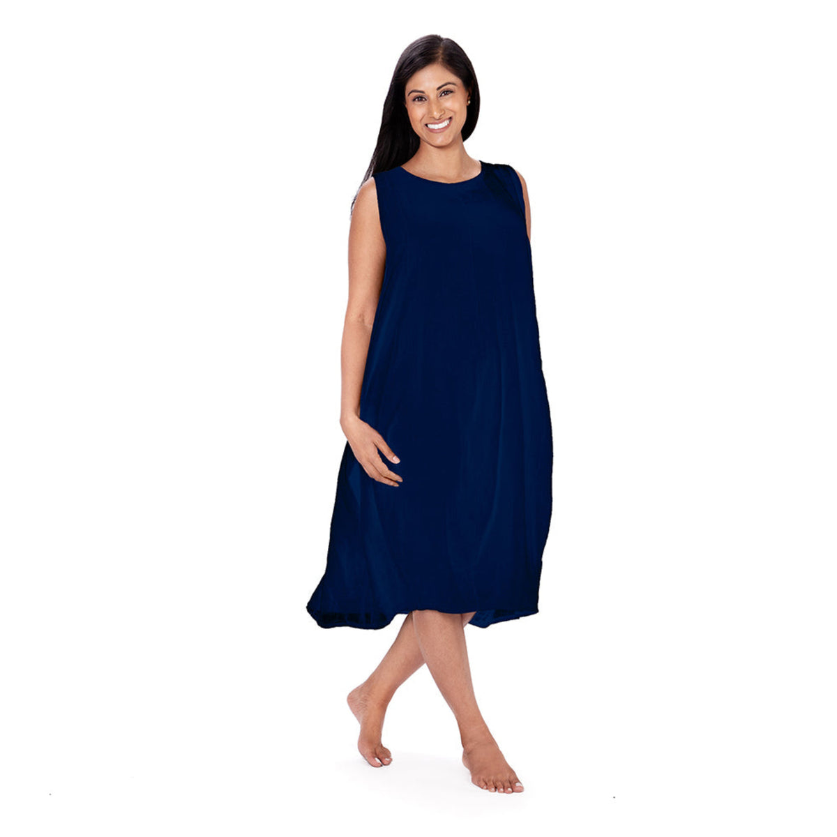 Navy Linen Crew Neck Dress