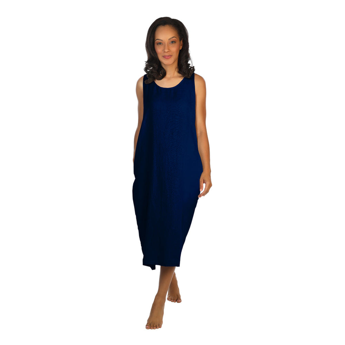 Navy Linen Dress with Pockets