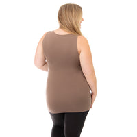 Taupe Plus Deep Mesh V Neck Tank Top Back