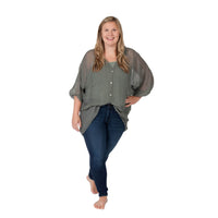 Moss Plus Sheer Silk Button Down