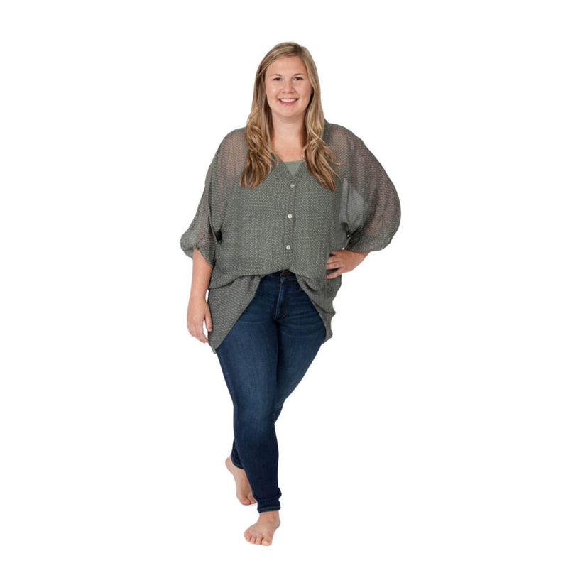 Moss Plus Sheer Silk Button Down
