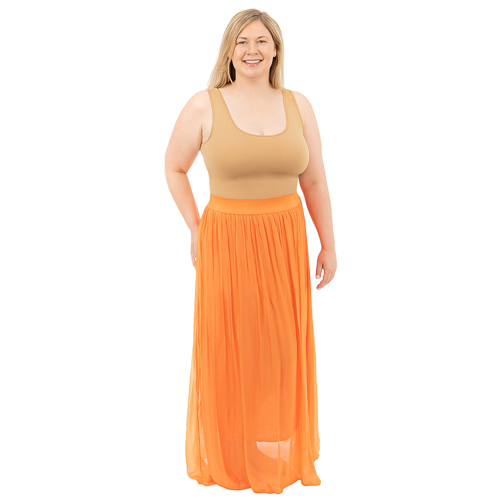 Orange Plus Silk Maxi Skirt