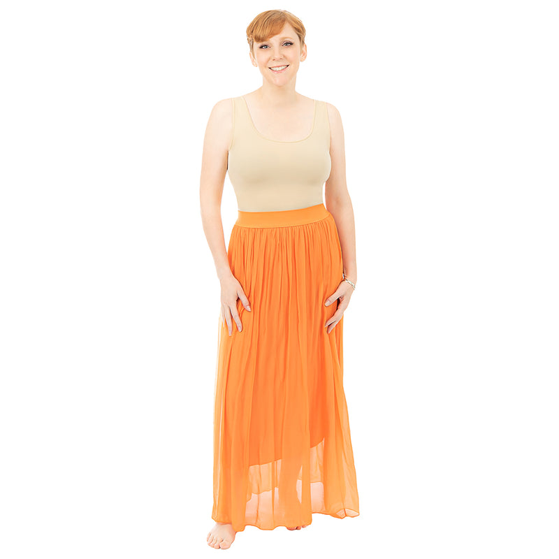 Orange Standard Silk Maxi Skirt