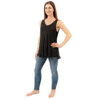 Black Silk Tank Top with Lace Trim