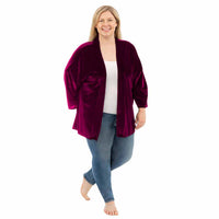 Dark Burgundy Plus Short Velvet Cardigan