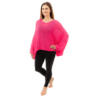 Hot Pink V Neck Knit Sweater