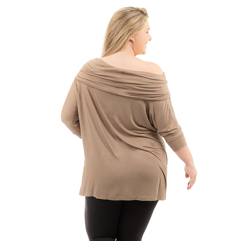 Taupe Plus Cowl Neck Tunic Back