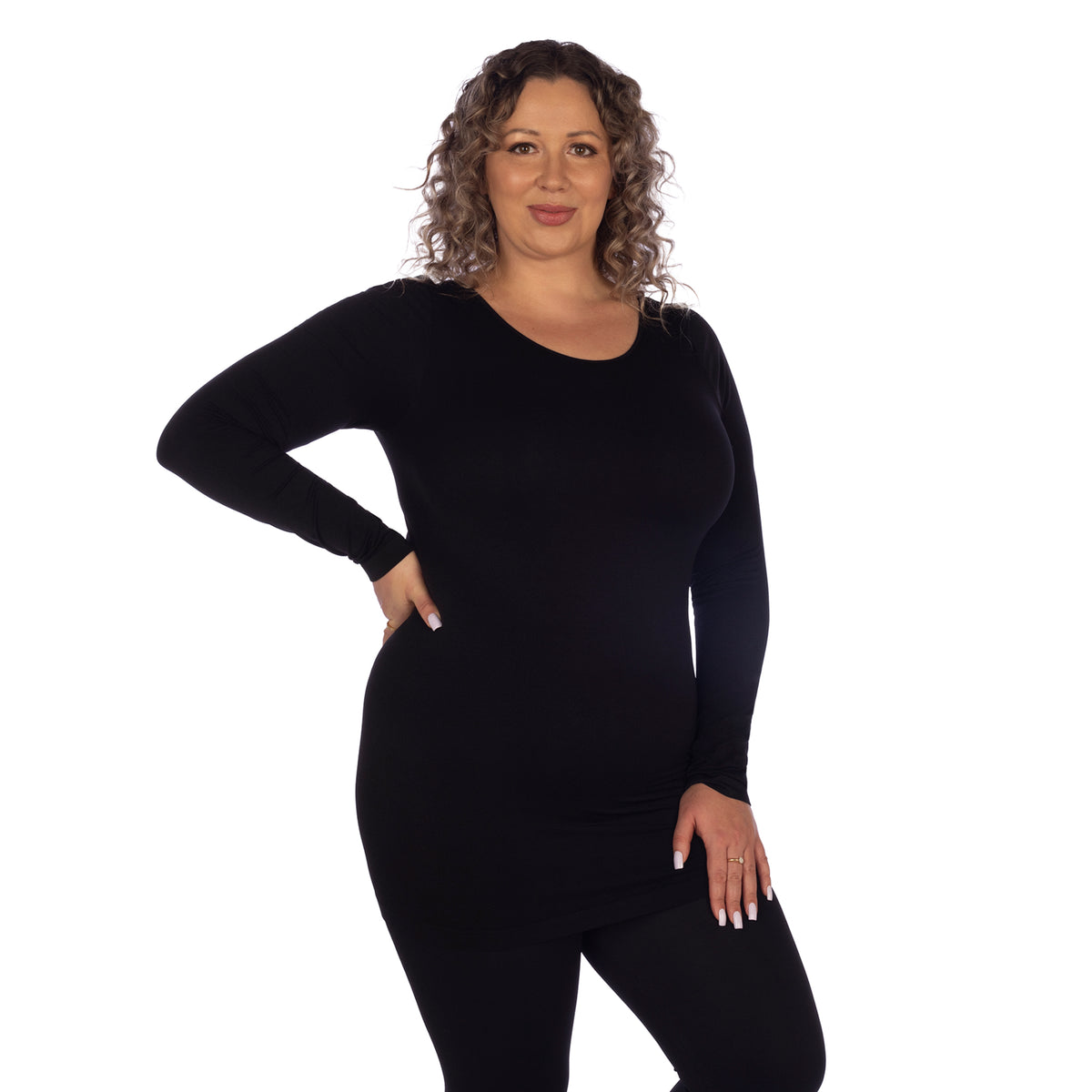 Black Plus Long Sleeve Back Scoop Top