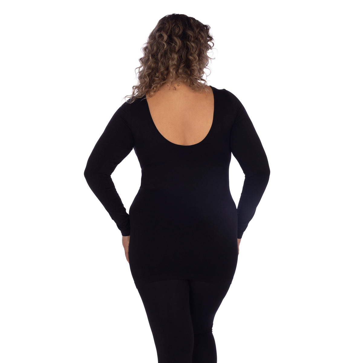 Black Plus Long Sleeve Back Scoop Top Back