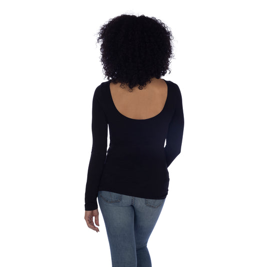 Black Long Sleeve Back Scoop Top