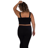 Black Plus Soft Ribbed V Neck Crop Top Back